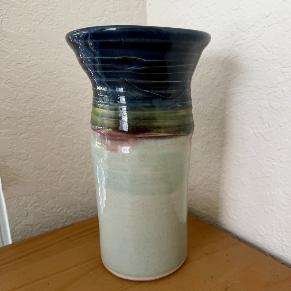 Vtg 70s Studio Pottery Vase Handmade Studio Art Signed MCM Earthy Artisan Folk